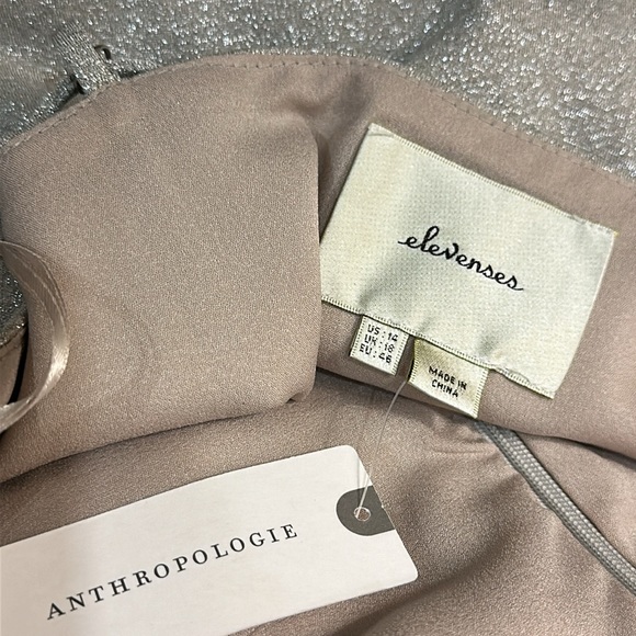 NWT Anthropologie Elevenses Dress Lunar Pleated Silver Sparkle Midi Straps 14 - Picture 5 of 8